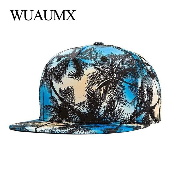 

wuaumx snapback cap men women 3d print coconut palm baseball cap flat hip hop hat flat brim hat gorras planas, Blue;gray