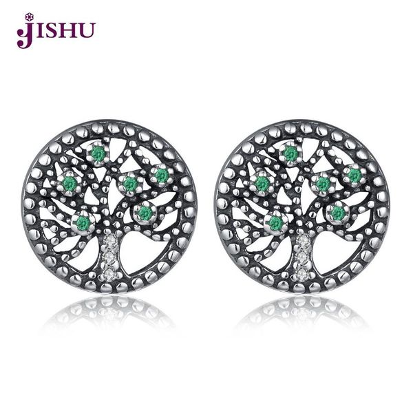 

jishu 'tree of life' 925 sterling silver stud earrings for women 9.6mm earings fashion jewelry with, Golden;silver