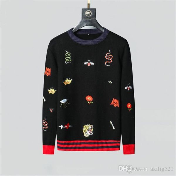 

luxury brand pullover men brand clothing autumn new slim fit sweater men long sleeve casual embroidery tiger snake pull jumper men pull, White;black