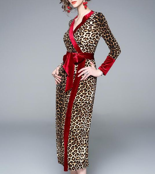 

european new carefully machine leopard print color velvet dress, Black