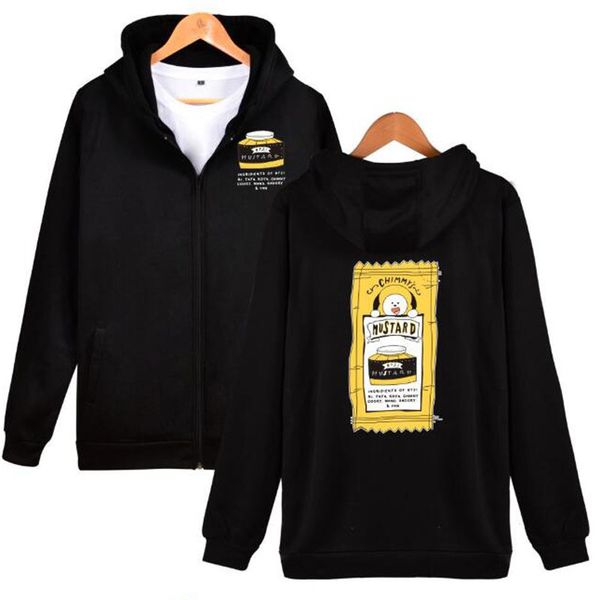 

new kpop bts zipper hoodies sweatshirt harajuku men women casual style printing cotton fleece cartoon couple coat, Black