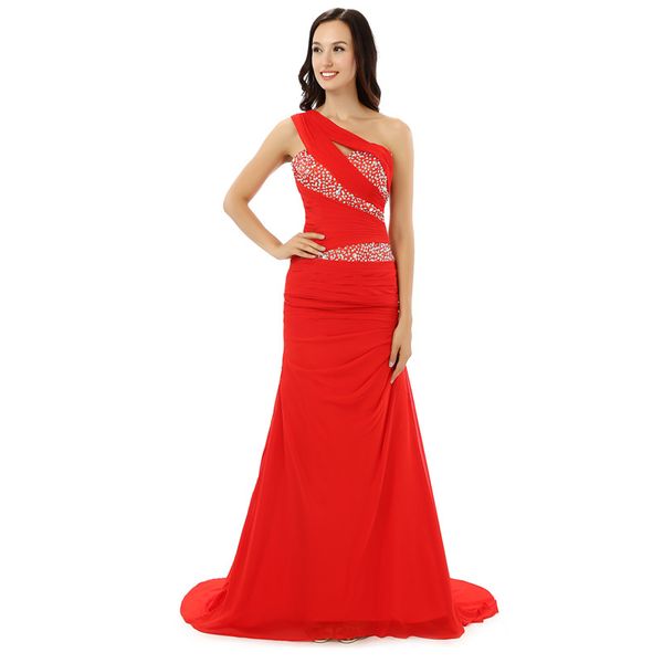 

lg0217 elegant one shoulder red bridesmaid dresses with sweep train sequins bridesmaid dresses with lace up back long formal dress, White;pink