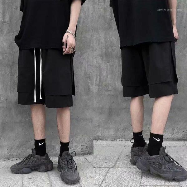 

cargo short pants solid color panelled knee length casual pants sports style mens clothing summer male designer, White;black