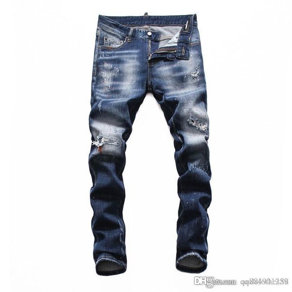 

новый бренд модных европейских и американских мужских повседневных джинсов d2 стиральная, чистая рука фиолетовый бренд мужские узкие джинсы, Blue