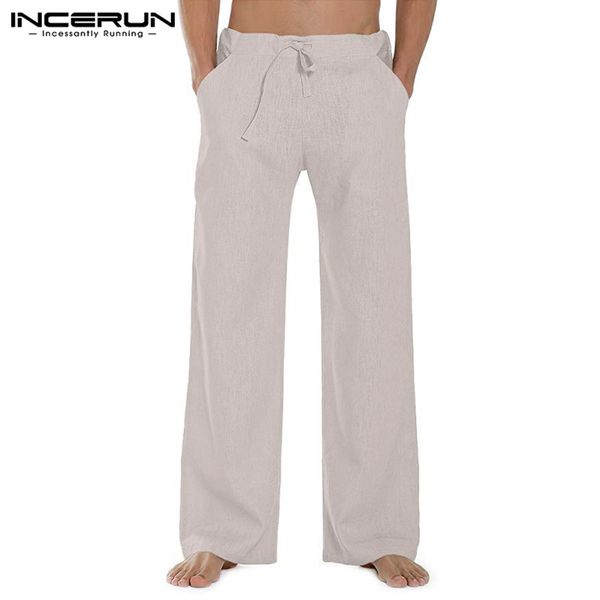 

incerun 2020 men casual straight pants solid color fashion harajuku leisure drawstring trousers men streetwear pantalones hombre, Black