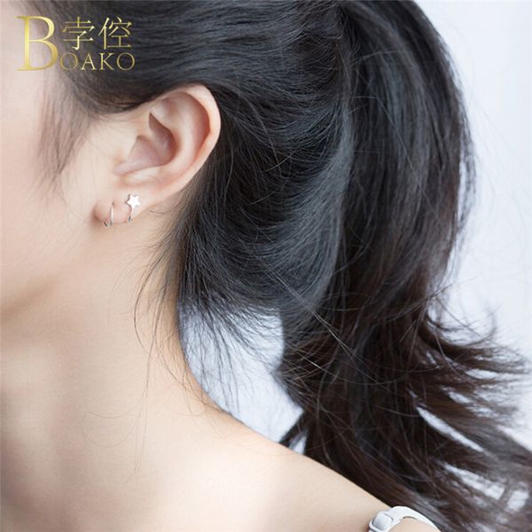 

100% real 925 sterling silver stud earrings for women star twist spiral stud earring lady ear piercing small earring jewelry r5m, Golden;silver