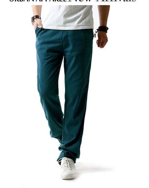 

Breathable Loose Cotton And Linen Mens Summer Pants Solid Color Waist Sashes Pants Fashion Mens Trousers