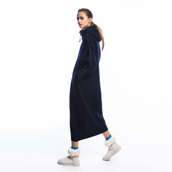

2017 winter women ultra loose woolen hooded long coats overcoats, Black