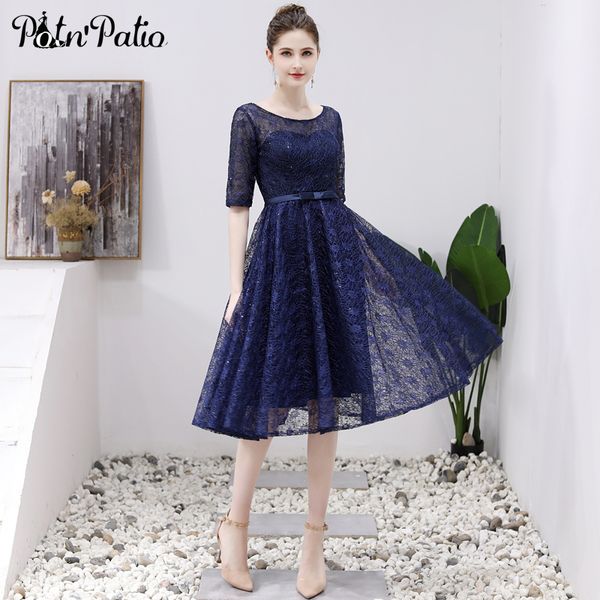 

navy blue plus size evening dresses long elegant scoop neck a-line sequined lace mother of the bride dresses with sleeves, White;black