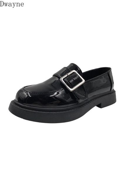 

ins small leather shoes female 2019 spring and autumn new students flat bottom wild british wind single shoes tide, Black