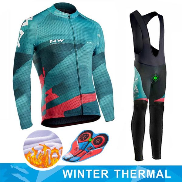 

northwave warm 2020 nw winter thermal fleece cycling clothes nw men's jersey suit outdoor riding bike mtb clothing bib pants set, Black;blue