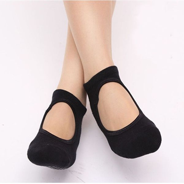 

women anti-slip yoga socks backless silicone non-slip ankle socks for pilates ballet lady cotton gym fitness sports, Black