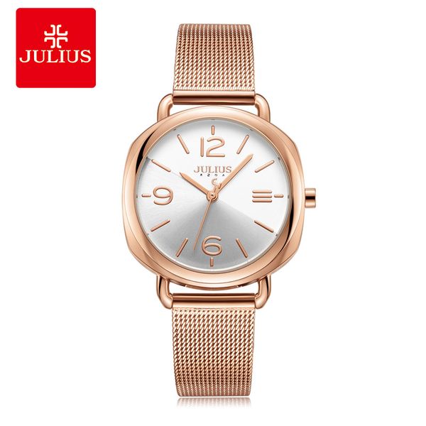 

julius brand simple vintage waterproof women watch stainless steel mesh belt wristwatch fashion ladies quartz watch, Slivery;brown