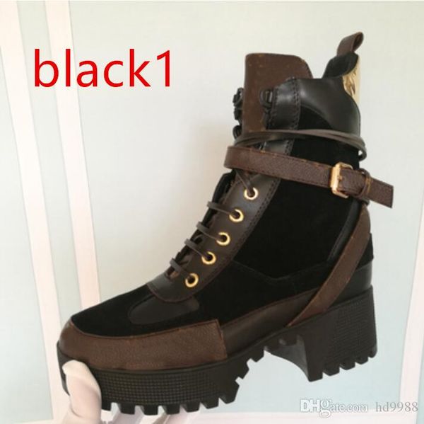 

latest women designer boots martin desert boot flamingos love arrow medal 100% real leather coarse size us5-11 winter shoes, Black