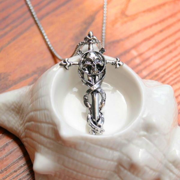 

gothic titanium steel skull cross pendant necklace for man retro personality punk necklace fashion party jewelry, Silver
