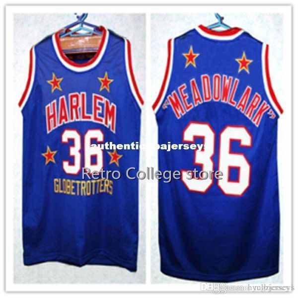 

#36 meadowlark lemon harlem globetrotters blue basketball jersey embroidery stitched customize any name and name xs-6xl vest jerseys, Black;blue