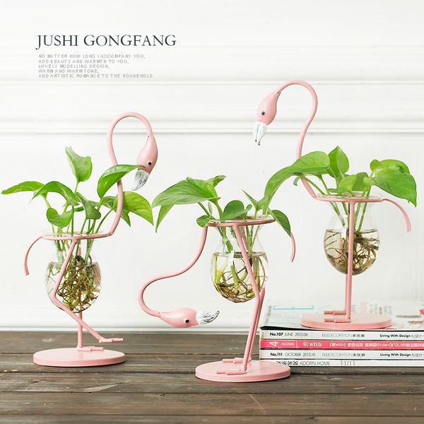 

vases 3 types pink flamingo shape glass tableplant bonsai flower wedding christmas decorative metal vase home decoration accessory