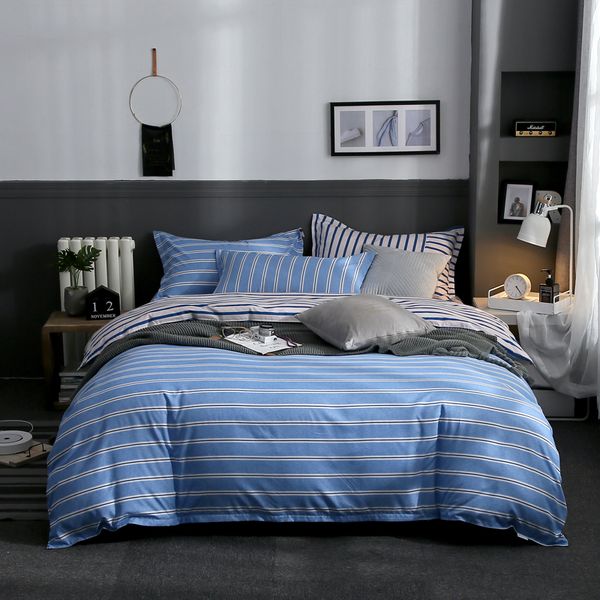 

blue stripe 3/4pcs bedding sets simple duvet cover bed sheets pillowcases twin full  king comforter cover luxury bedclothes