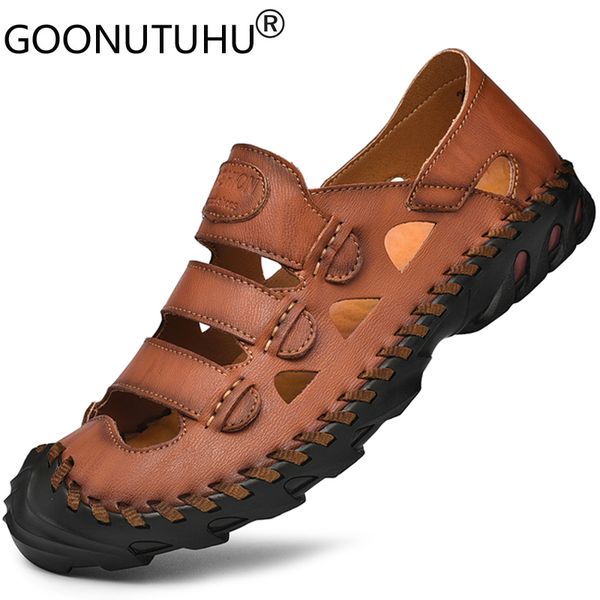 

2020 style fashion men's sandals casual genuine leather shoes male summer beach sandal man classics brown balck sandals for men, Black