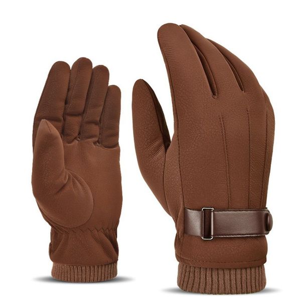 

winter cycling gloves full finger thick touch screen windproof water resistant raindproof fluffy warm outdoor sports handwear, Black