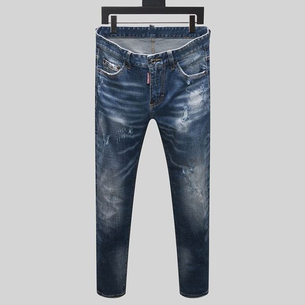 

модные дизайнерские узкие джинсы мужские прямые тонкие эластичные джинсы мужские повседневные байкерские мужские стрейч джинсовые брюки клас, Blue