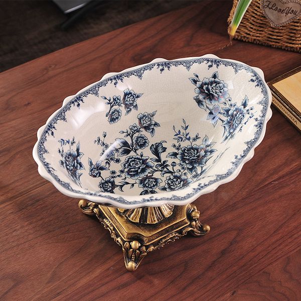 

new products direct sale american ceramic fruit pan new chinese classical fruit pan bowl living room blue and white porcelain or