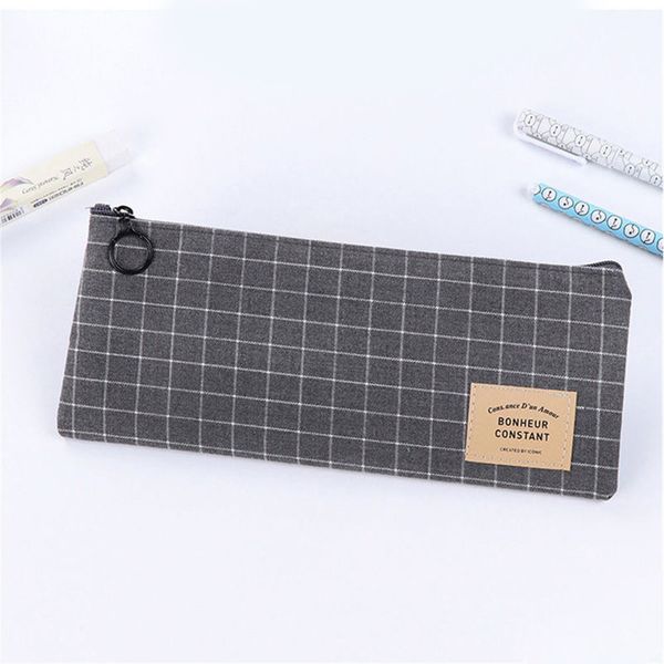 

students canvas cosmetic pouch zipper pen bag stationery makeup pencil case grid organizer storage
