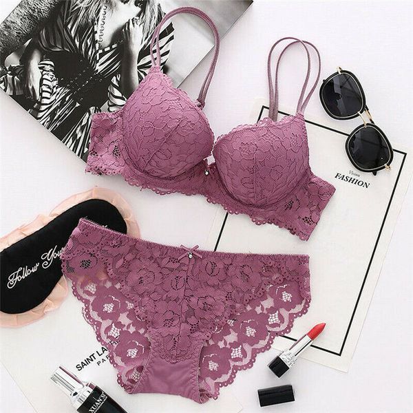 

new women lace floral bralette push up bra g-string set lingerie sleepwear gift, Red;black