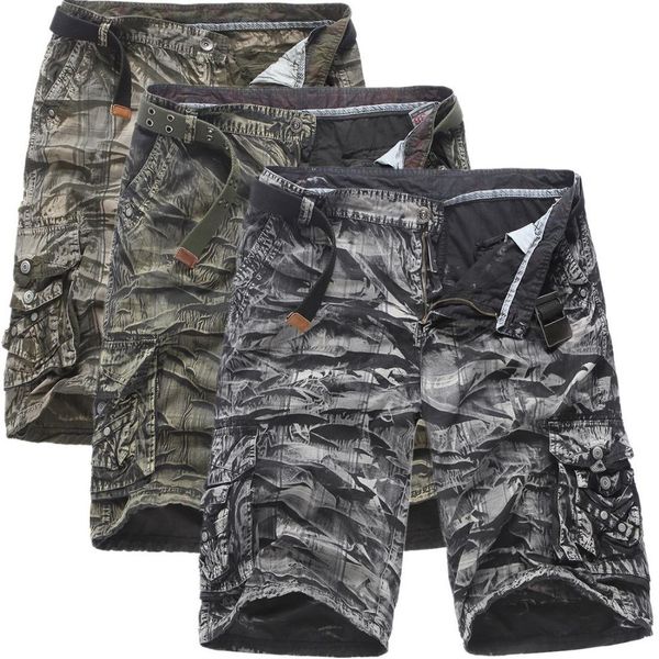 

men's camo shorts summer baggy pockets with zipper trousers camouflage cargo clothes streetwear bermuda masculina, White;black