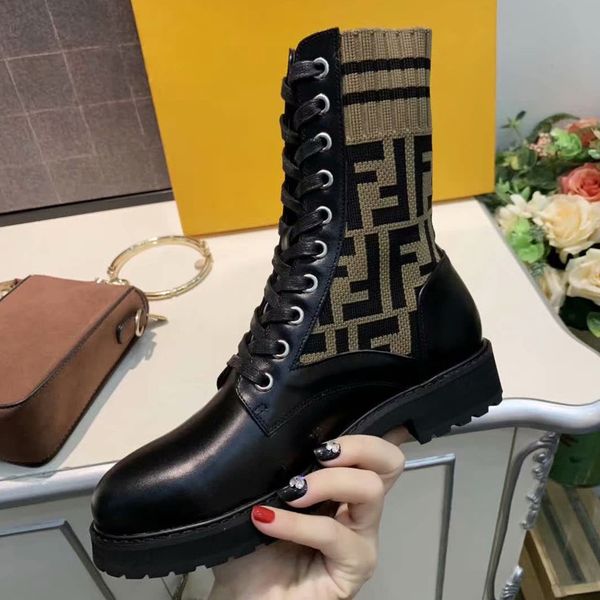 

2020 new fashion casual wild high heel boots ladies lace leather high waterproof leather high heel martin boots ladies size 35-40