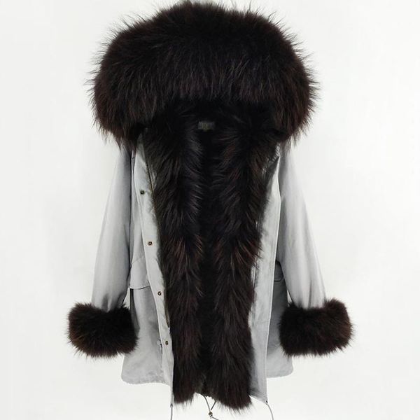 

2019 new winter women long parka jacket big raccoon fur collar hooded women parka thick parkas, Black