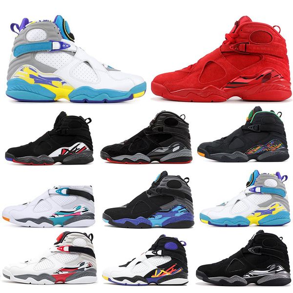 

r new 8 8s men basketball shoes valentines day aqua white black chrome countdown pack 3peat playoff mens trainer sport sneakers, White;red