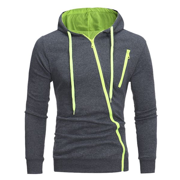 

men's hoodies asymmetric inclined zipper brand design hoodie sweatshirt 2020 long sleeve o-neck slim casual soft compotable, Black