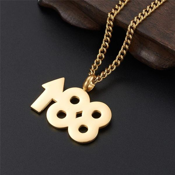 

new rock pendant necklaces for men women stainless steel number 88 up gold chain long necklace hip hop lucky jewelry gifts 2019, Silver