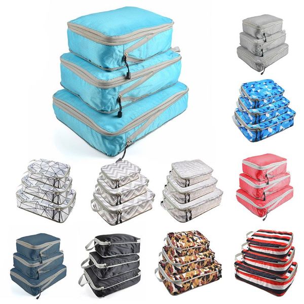 

3pcs travel nylon packing cubes set traveling zipper storage large capacity luggage suitcase clothes bags organizer