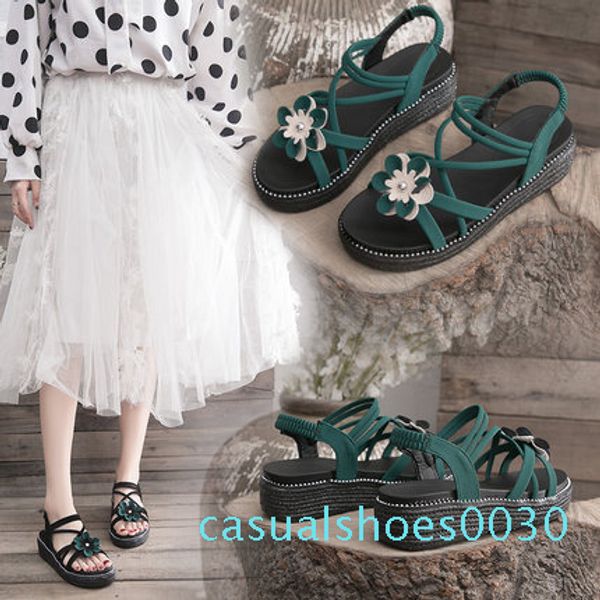 

fairy flower sandals for women summer 2019 new online red sponge cake platform word with wedge heel high-heeled women's shoes c30, Black