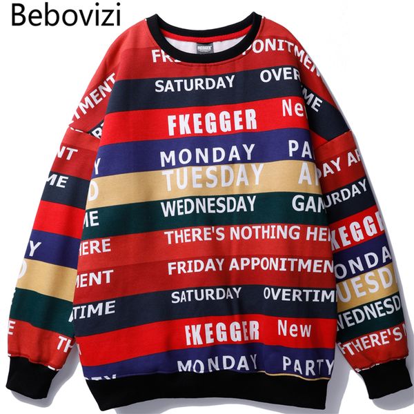 

bebovizi hip hop stripe letter print hoodie hipster sweatshirt streetwear harajuku men fashion couple colorful hoodies pullover, Black