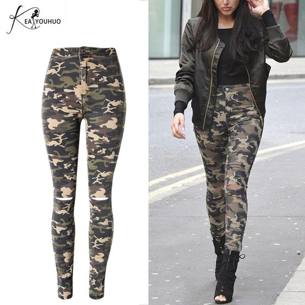 

2019 high waist skinny denim boyfriend jeans for women ripped pencil jeans female trousers camouflage joggers women pants, Blue