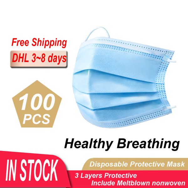 

in stock disposable protective masks 3 layers dustproof facial protective cover masks maldehyde prevent bacteria masks (dhl to us