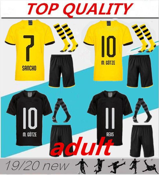 

2019 2020 borussia dortmund soccer jersey kit home away jersey 19/20 maillots de football reus m.gotze football shirts, Black