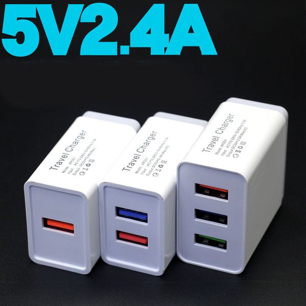 

universal usb charging adapter 5v 2.4a travel wall charger 1/2/3 usb port cell phone chargers for iphone samsung huawei drop shipping