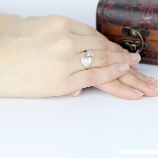 

925 sterling silver ring design double heart ring wedding (xj, Slivery;golden