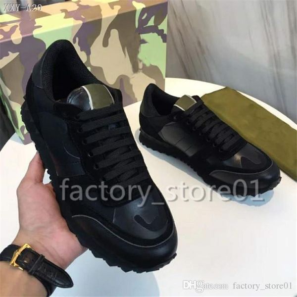 

shoes fashion stud rivet camouflage sneakers men women leather flats luxury designer trainers casual shoes tennis dress sneaker, Black