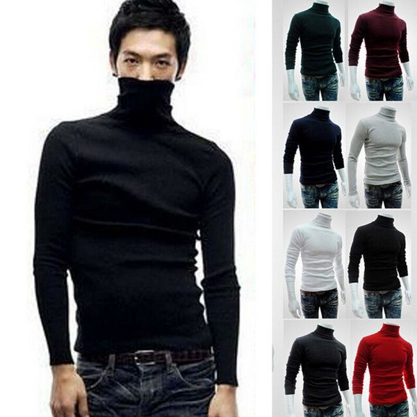 

hirigin high neck slim warm jumper men knit pullover turtleneck stretch long sleeve cotton high neck sweater, White;black