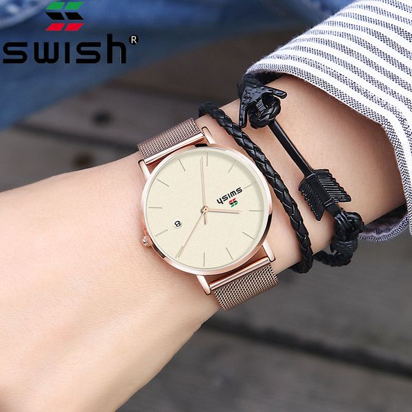 

swish 30m waterproof date watches new fashion men watches quartz wristwatches, Slivery;brown