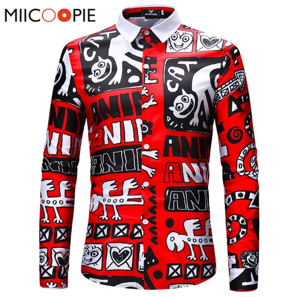 

spring trend shirts men letter monster print shirt long sleeve camisa masculina male business hawaiian long sleeve dress shirts, White;black