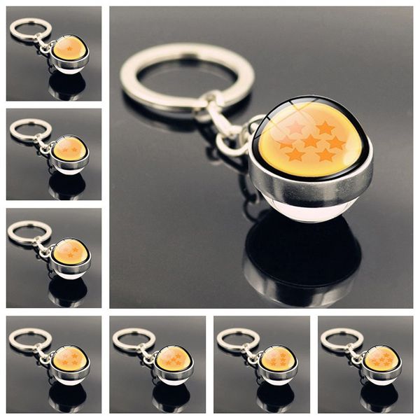 

star pattern key chains time stone key rings double-sided glass ball keychains women men jewelry birthday gifts, Silver