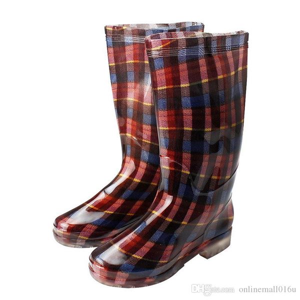 

rubber shoes women rain boots waterproof comfortable round toe women boots brand kawaihae knee-high boots, Black;red