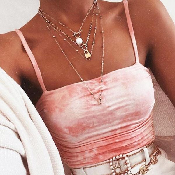 

tie dye print camis summer casual sleeveless backless fashion streetwear vest mini tees women crop o7t9, White