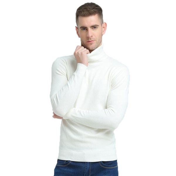 

2019 new autumn winter brand sweater men's turtleneck slim pullover solid color knitted sweater men, White;black